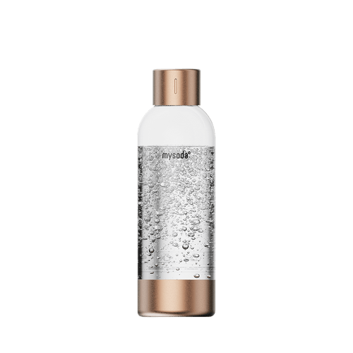 A 1 litre Mysoda premium water bottle with copper-coloured bottom and cap made from aluminium#väri_copper
