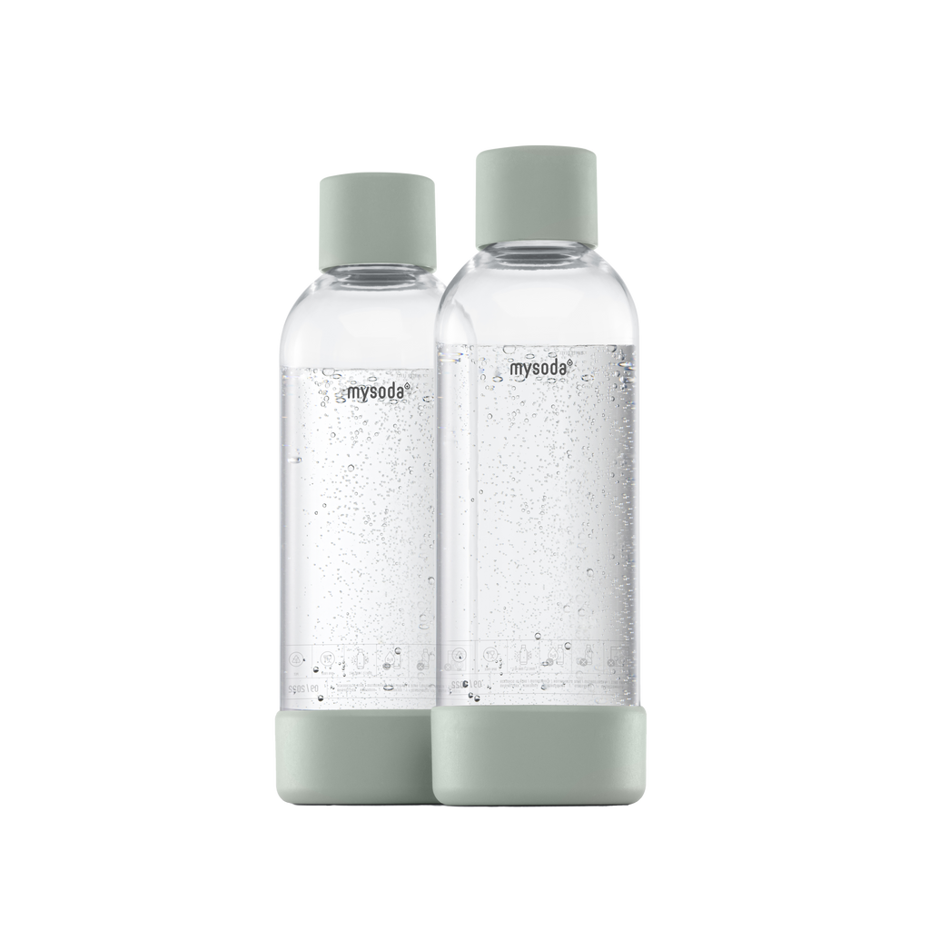 Two 1 liter Mysoda water bottles with bottom and cap in colour pigeon