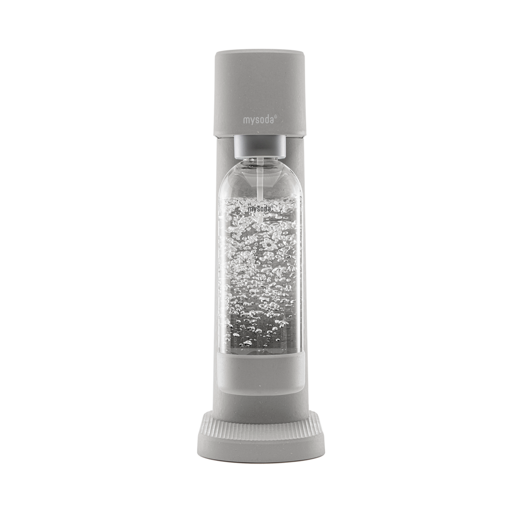 Gray Mysoda Woody sparkling water maker viewed from the front