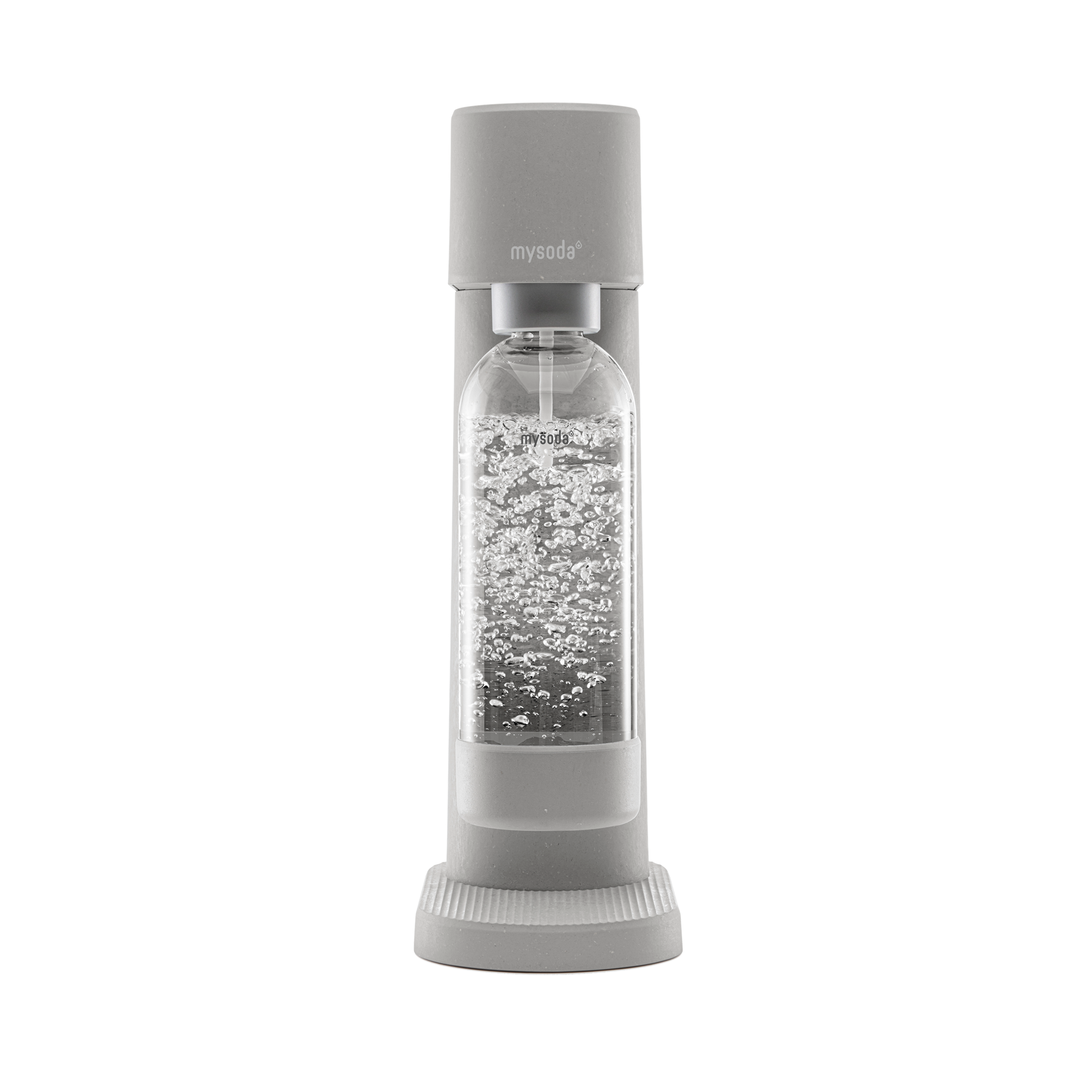 Gray Mysoda Woody sparkling water maker viewed from the front