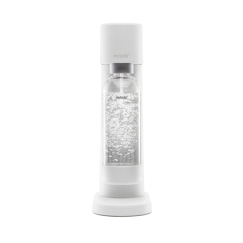 White Mysoda Woody sparkling water maker viewed from the front