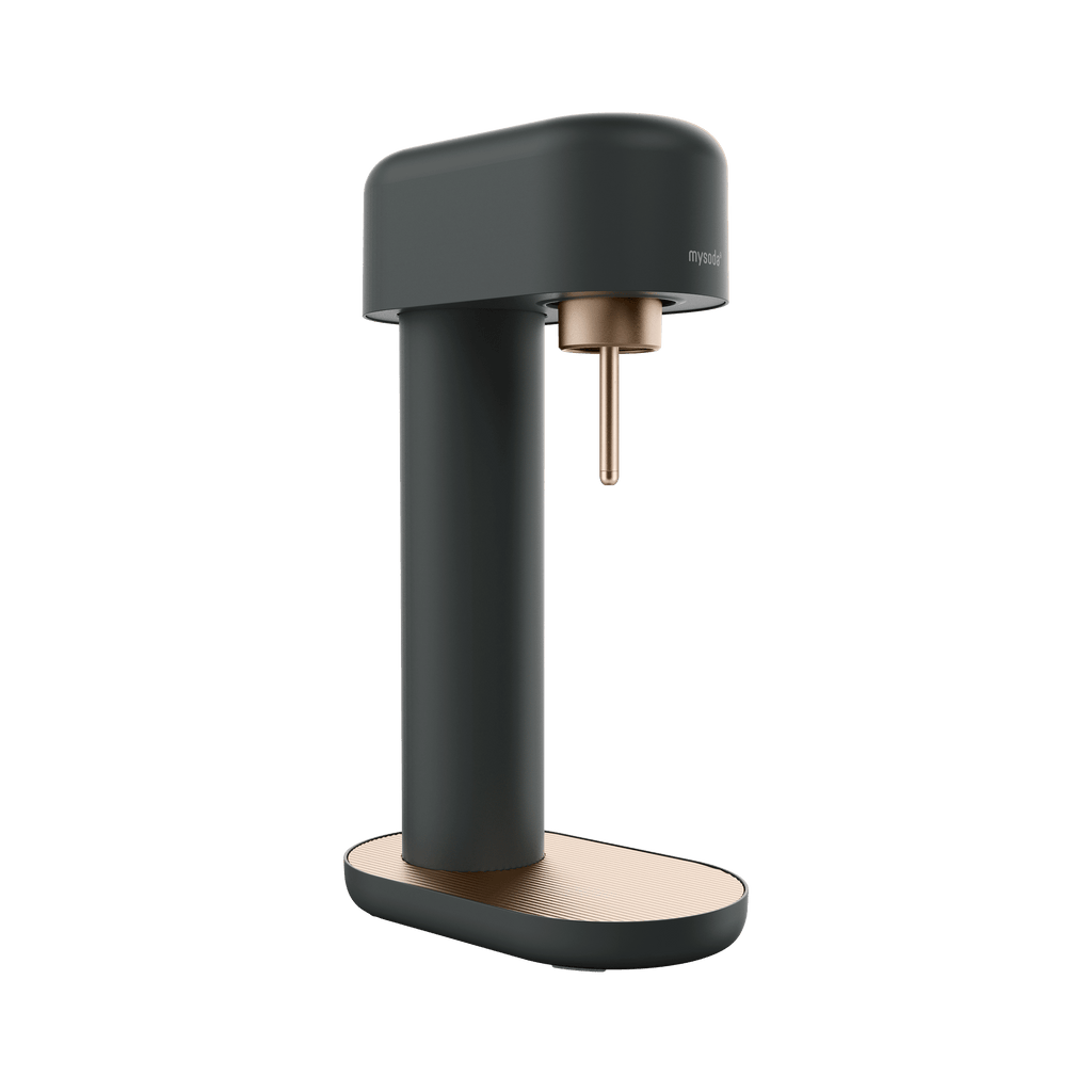 A black-copper Ruby 2 sparkling water maker viewed from the side