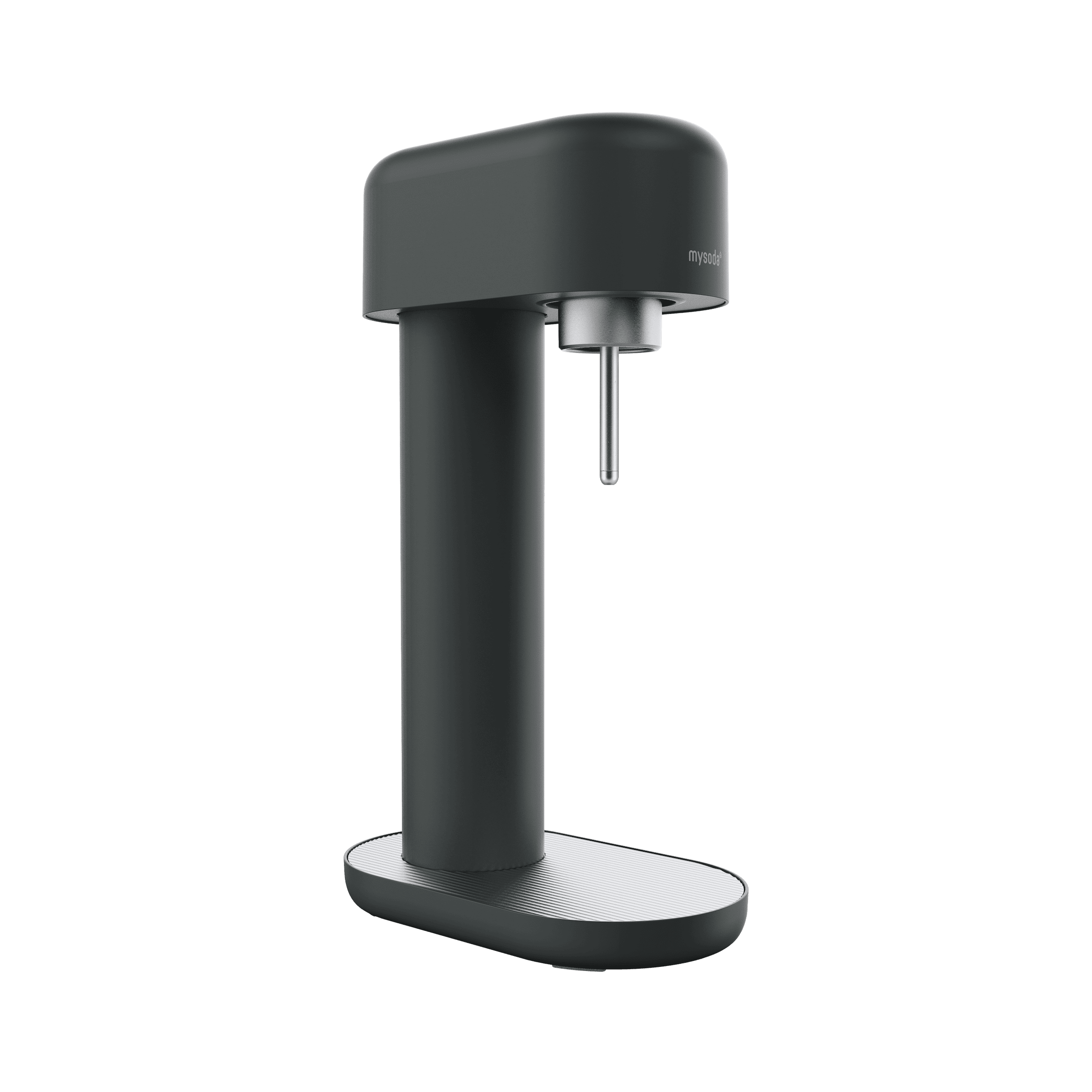 A black-silver Ruby 2 sparkling water maker viewed from the side