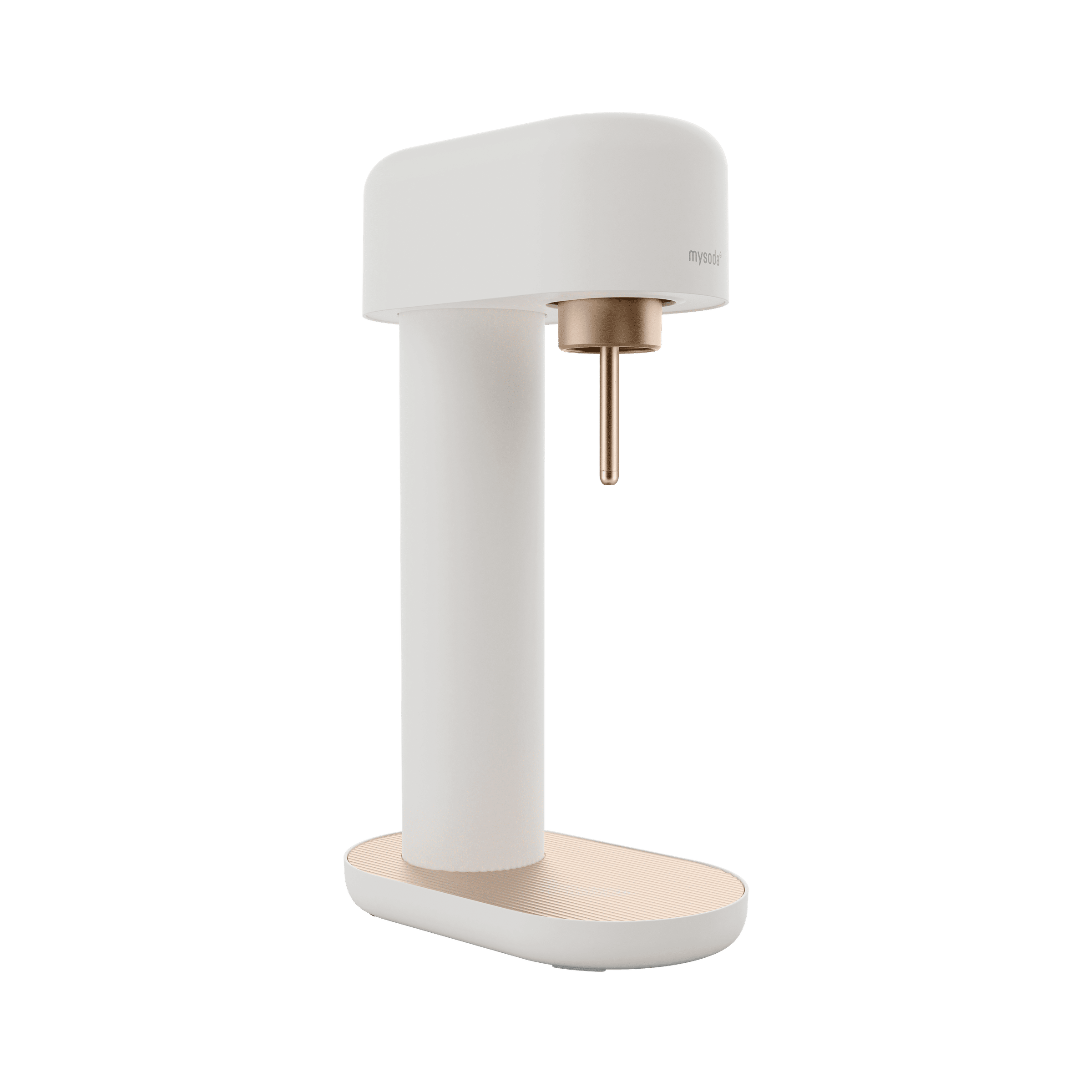 A white-copper Ruby 2 sparkling water maker viewed from the side