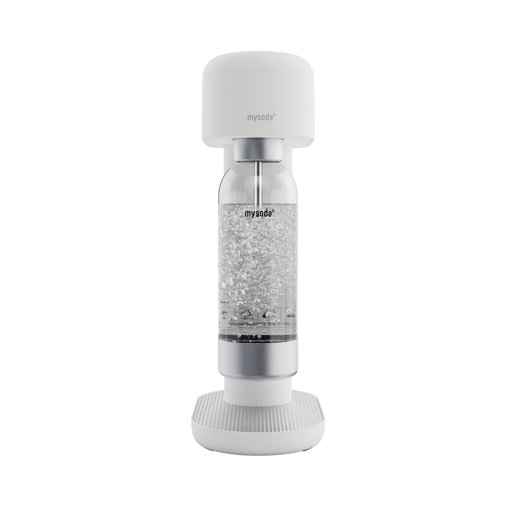 A white and silver Ruby 2 sparkling water maker viewed from the front#väri_white-silver