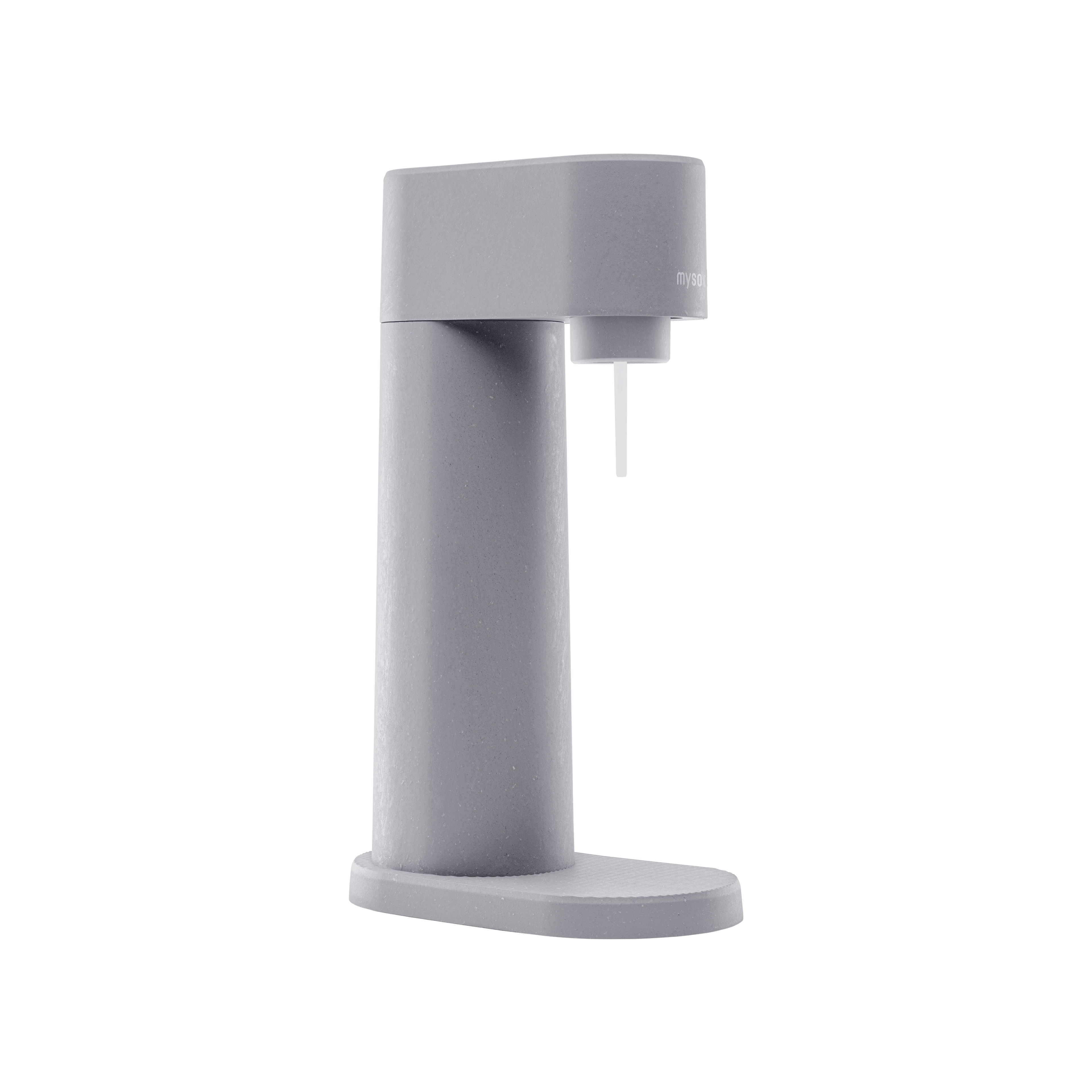 A gray Woody sparkling water maker viewed from the side